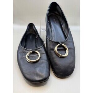 VINCE Didi Womens Black Soft Leather Ballet Flats Gold Accent Size 8.5M